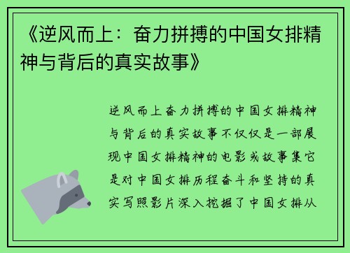 《逆风而上:奋力拼搏的中国女排精神与背后的真实故事》 《逆风而上:奋力拼搏的中国女排精神与背后的真实故事》